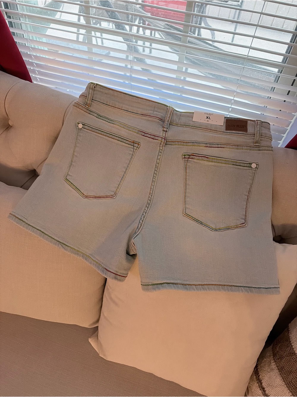 Judy Blue Light Wash Denim Shorts with Pastel Stitching - Picture 5 of 6
